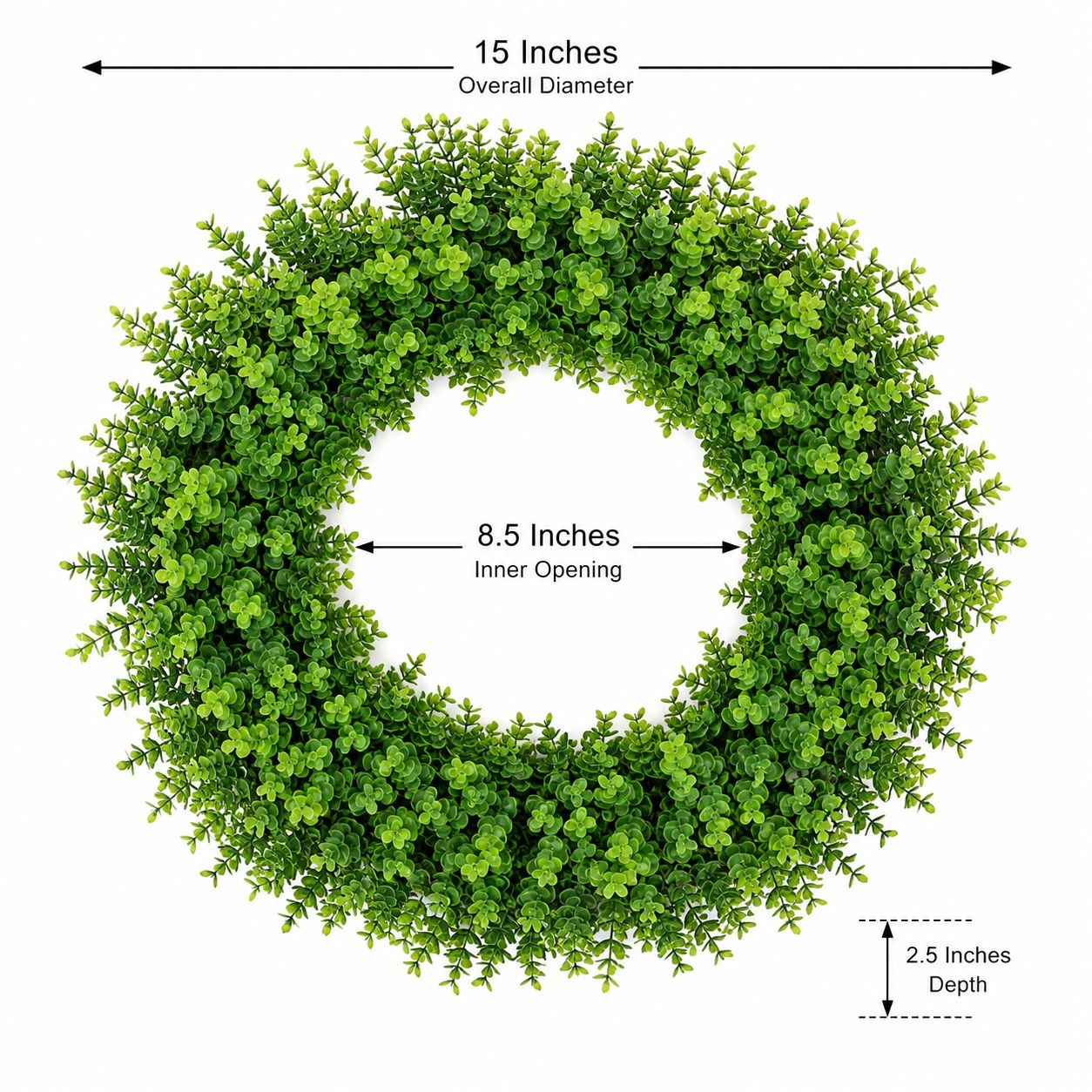 15 Inch Artificial Boxwood Wreath or Candle Ring, Faux Greenery Base for Table Centerpiece and Seasonal Decor