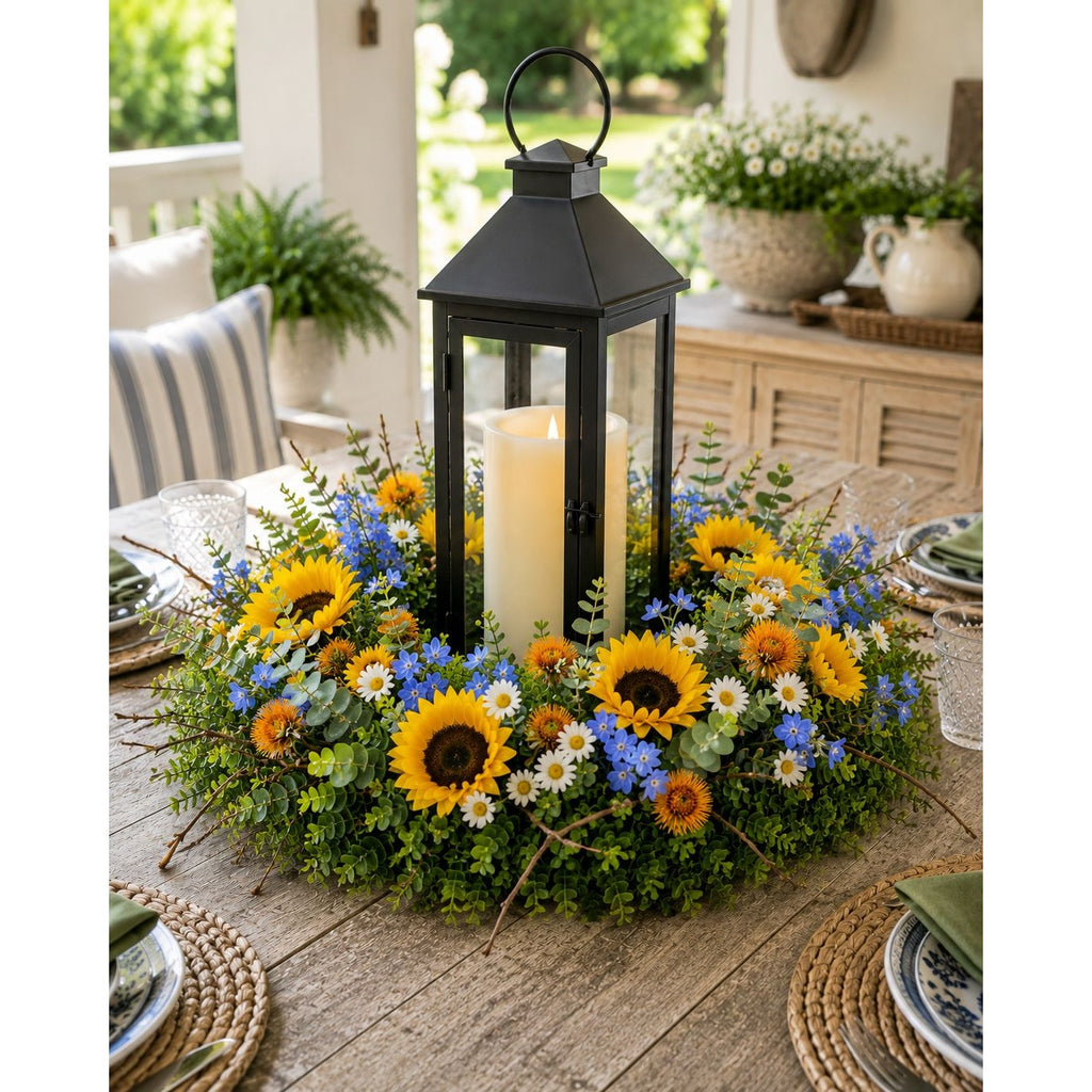 15 Inch Artificial Boxwood Wreath or Candle Ring, Faux Greenery Base for Table Centerpiece and Seasonal Decor