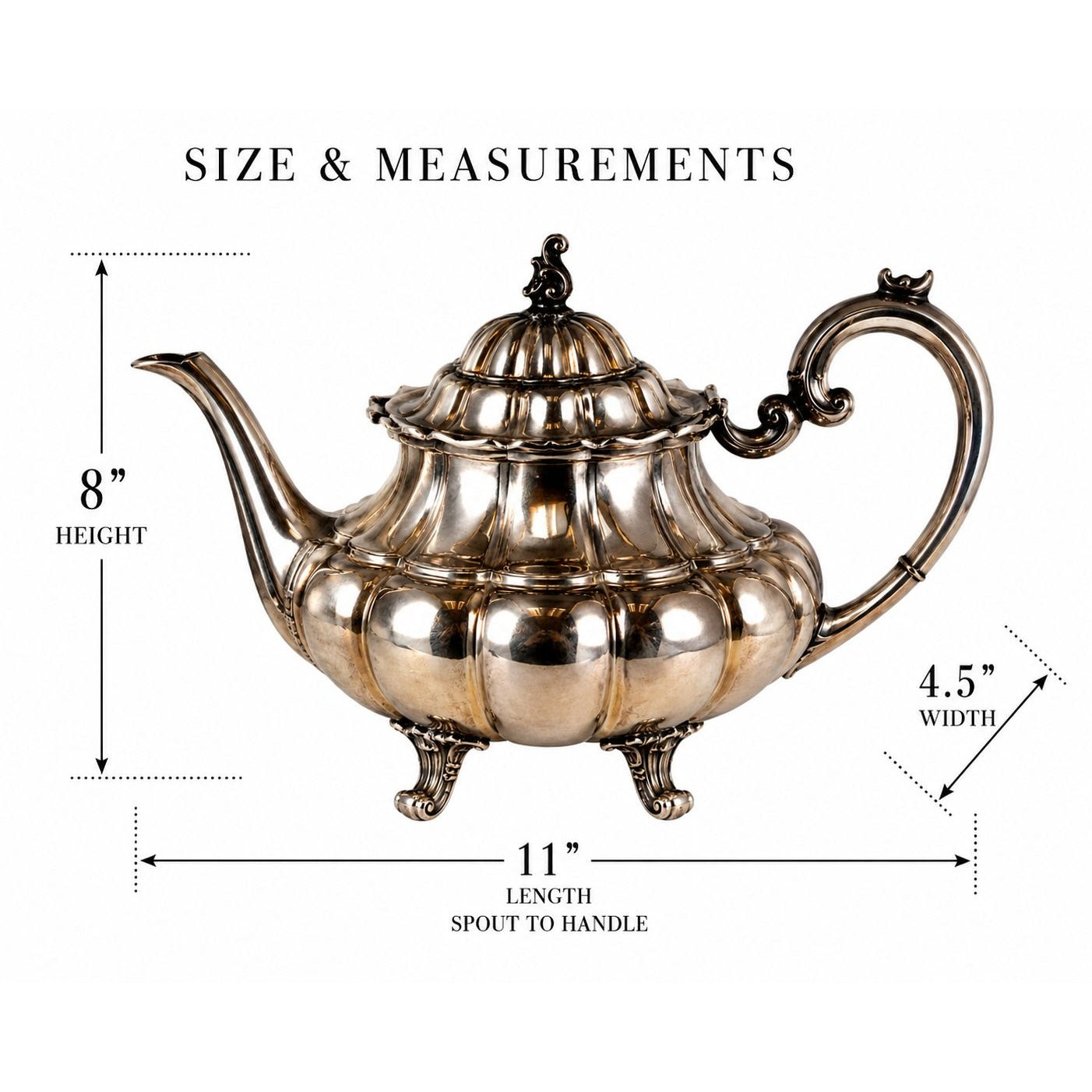 Vintage Reed and Barton Holiday 7050 Silver Plated Teapot, Footed Victorian Style Tea Pot, Made in USA Silverplate