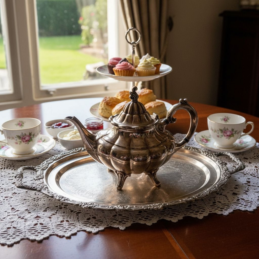 Vintage Reed and Barton Holiday 7050 Silver Plated Teapot, Footed Victorian Style Tea Pot, Made in USA Silverplate