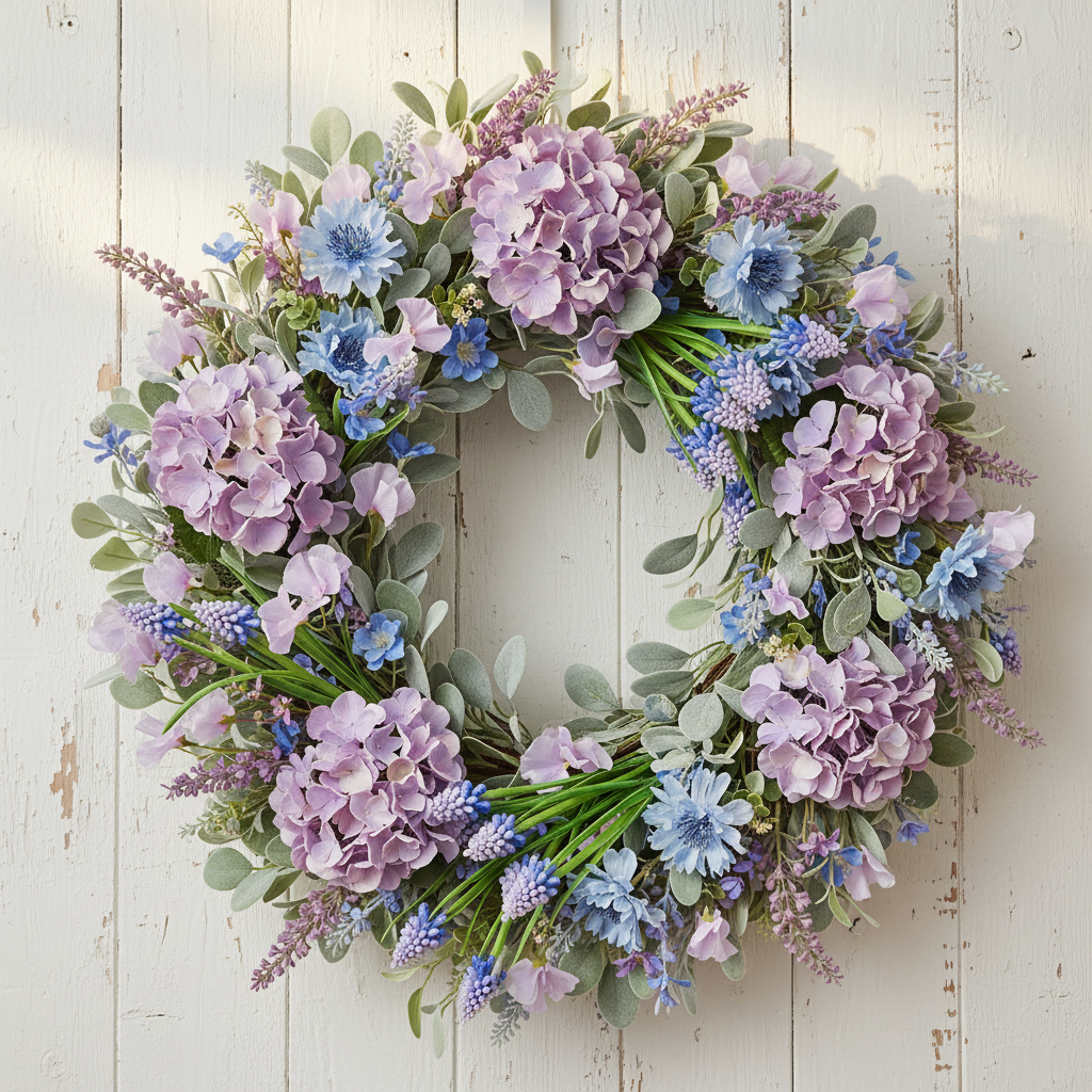 Tone-on-Tone Blue Purple Summer Wreath with Grape Hyacinth