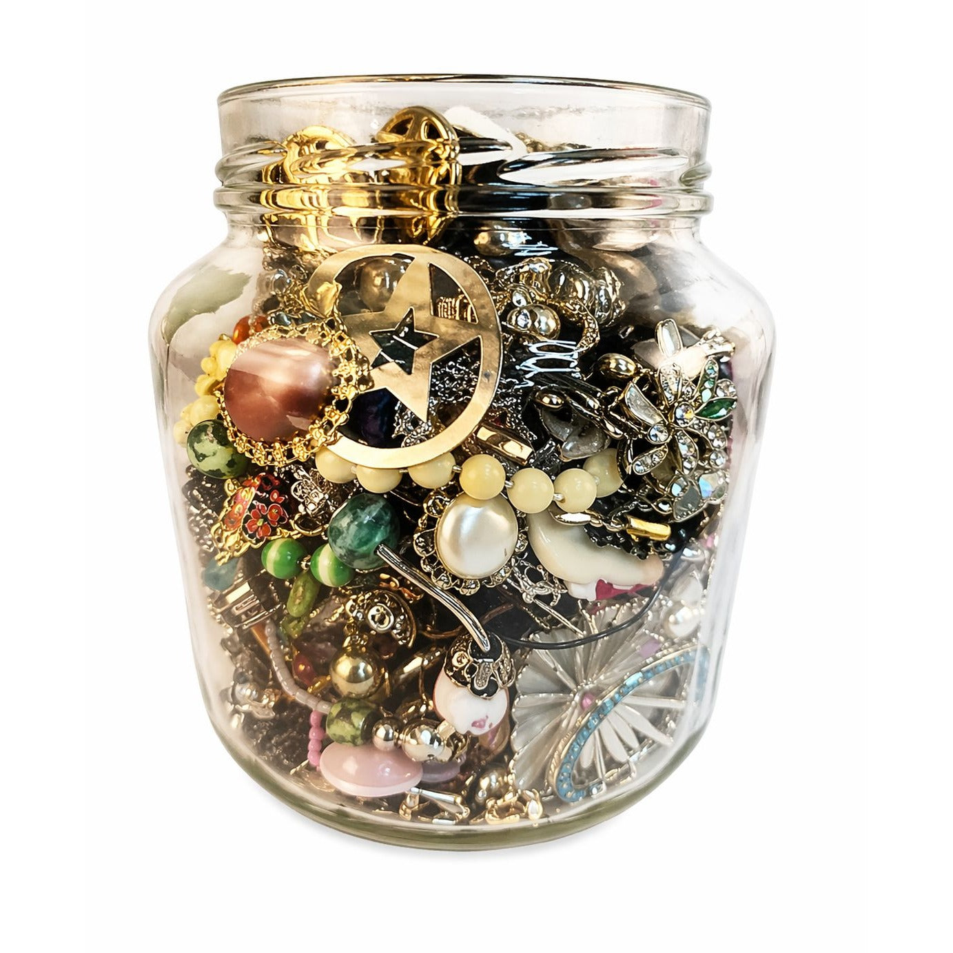 Mixed Vintage Jewelry Jar Assortment Craft Supply Wearable Pieces Untested Lot