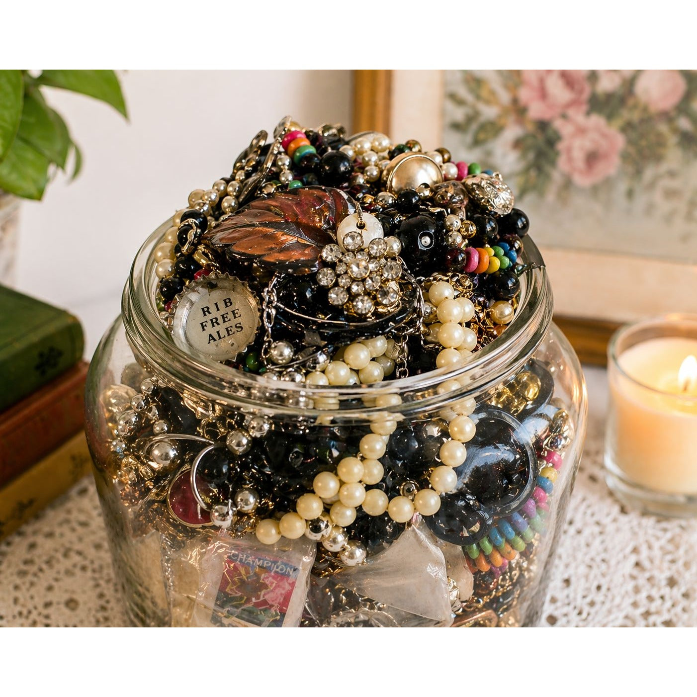 Mixed Vintage Jewelry Jar Assortment Craft Supply Wearable Pieces Untested Lot