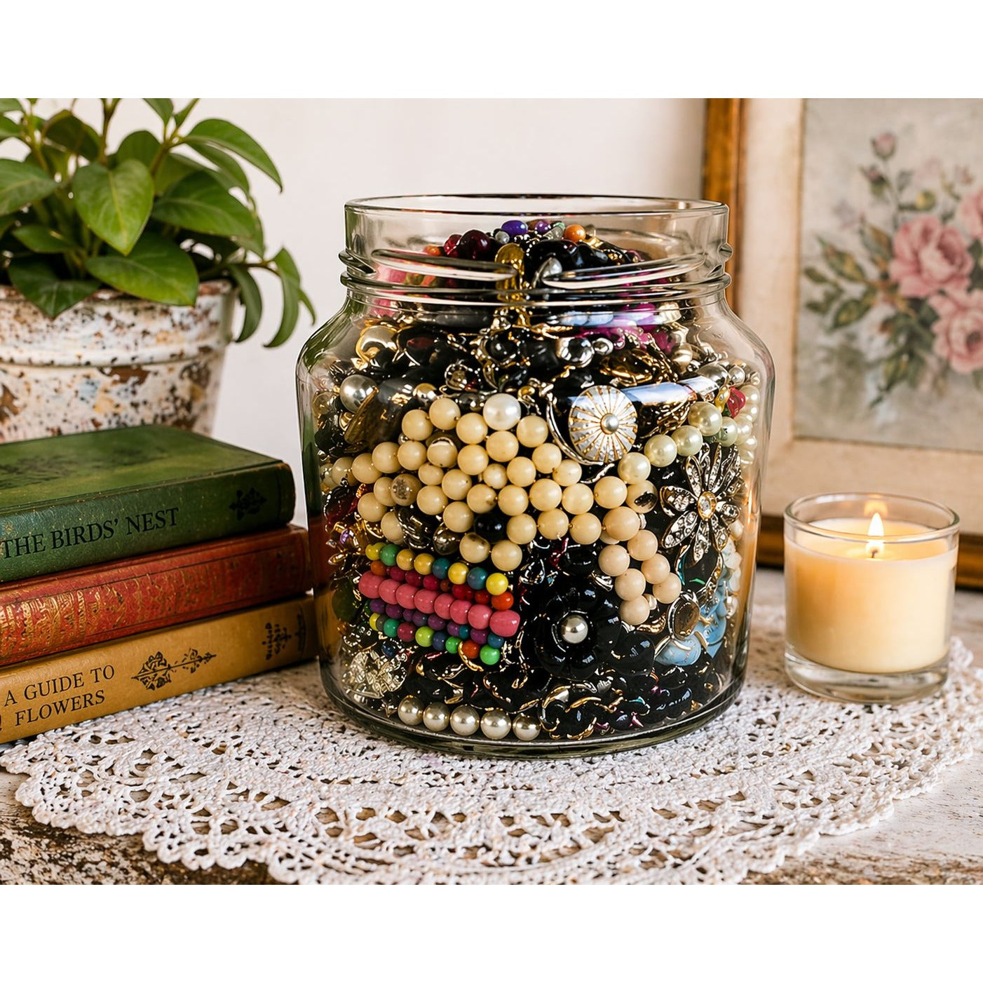 Mixed Vintage Jewelry Jar Assortment Craft Supply Wearable Pieces Untested Lot