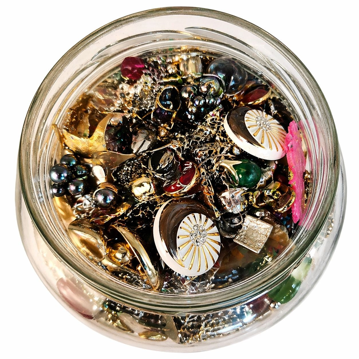 Mixed Vintage Jewelry Jar Assortment Craft Supply Wearable Pieces Untested Lot