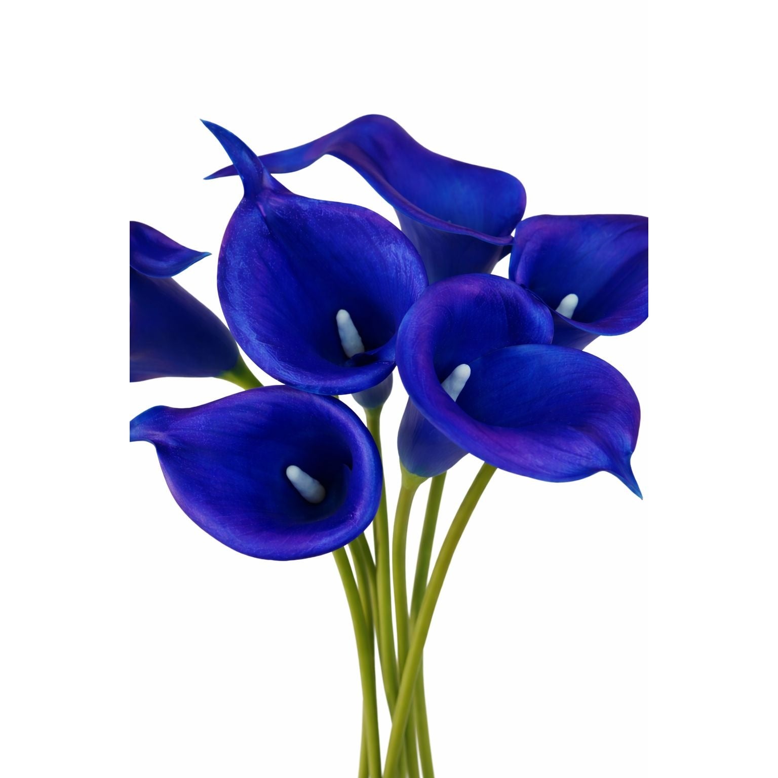 Cobalt Blue Calla Lily Artificial Flowers 5 Stem Bunch Faux Calla Lilies Realistic Floral Bouquet 14 Inch