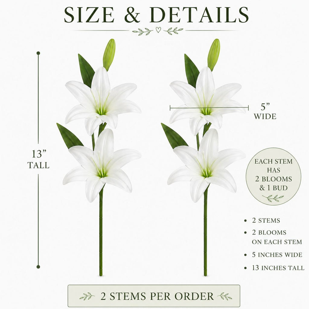 White Lily Stems Real Touch Flowers Artificial Lily Spray Faux White Lilies Wedding Flowers Farmhouse Decor Set of 2