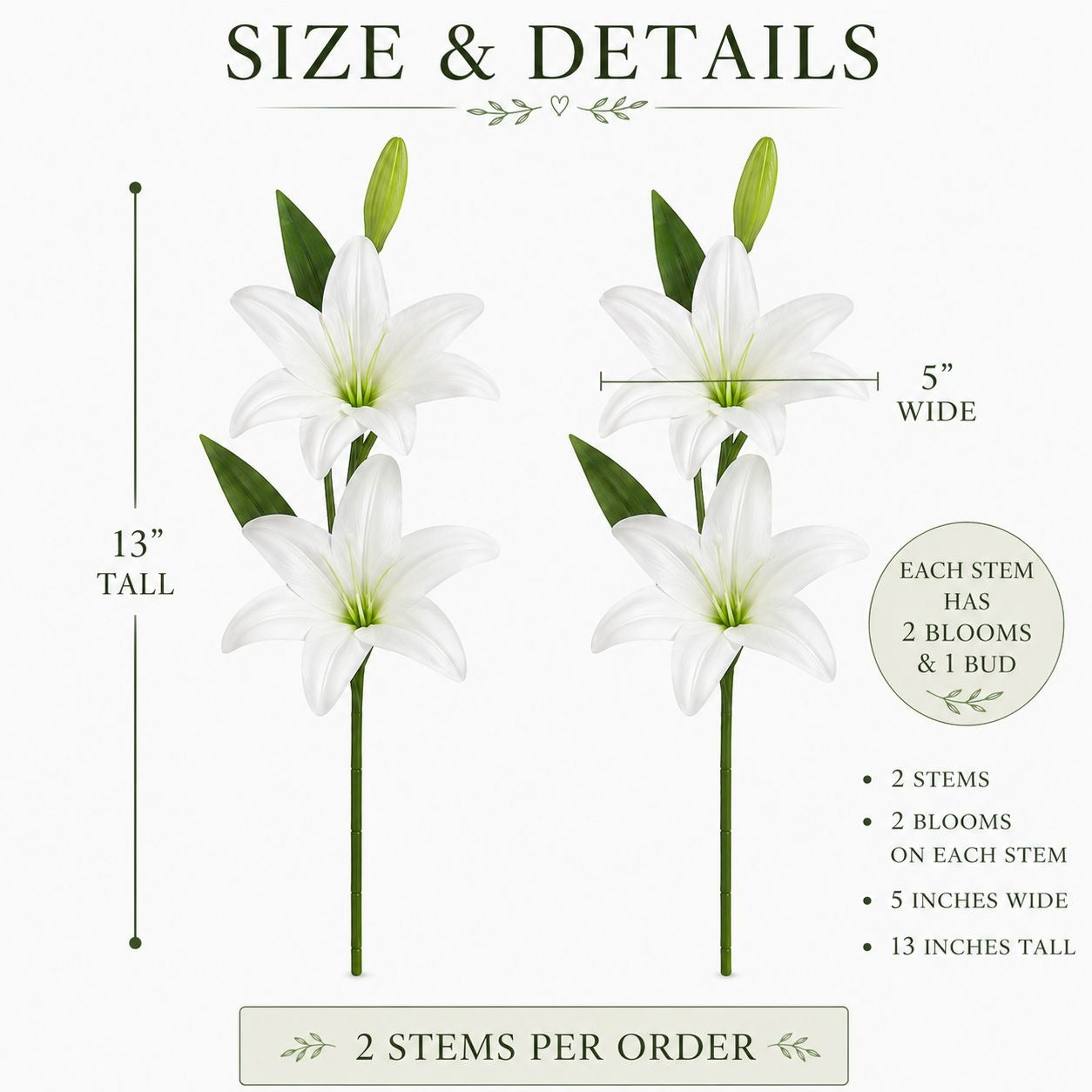 White Lily Stems Real Touch Flowers Artificial Lily Spray Faux White Lilies Wedding Flowers Farmhouse Decor Set of 2