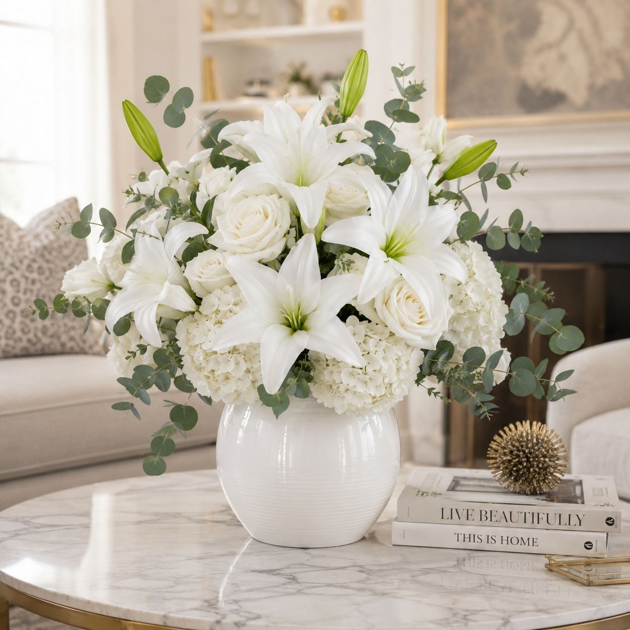 White Lily Stems Real Touch Flowers Artificial Lily Spray Faux White Lilies Wedding Flowers Farmhouse Decor Set of 2