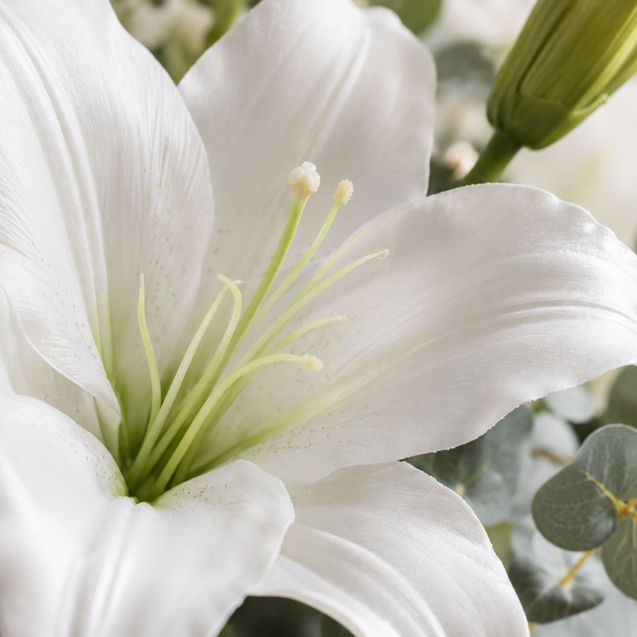 White Lily Stems Real Touch Flowers Artificial Lily Spray Faux White Lilies Wedding Flowers Farmhouse Decor Set of 2