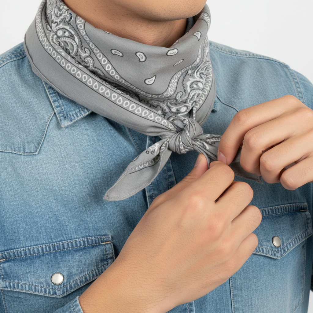 Tying gray bandana tutorial