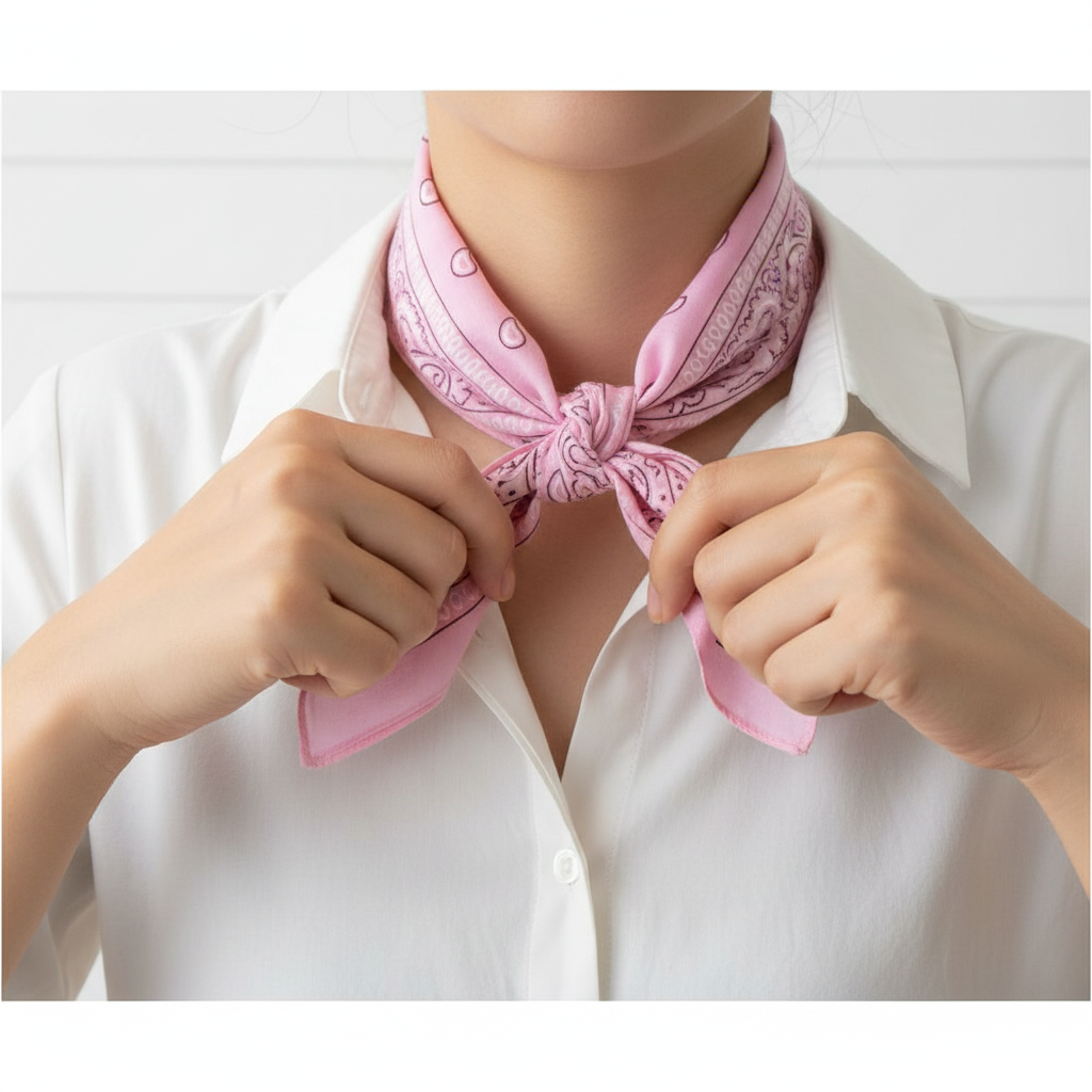 Tying light pink bandana tutorial