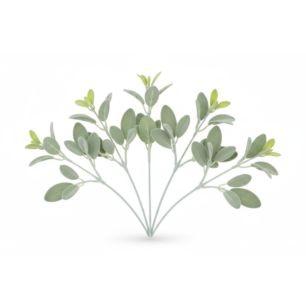Sage Green Lambs Ear Stems Set of 5, Soft Touch Faux Greenery Picks for Wreaths Centerpieces, Cottage Farmhouse Decor