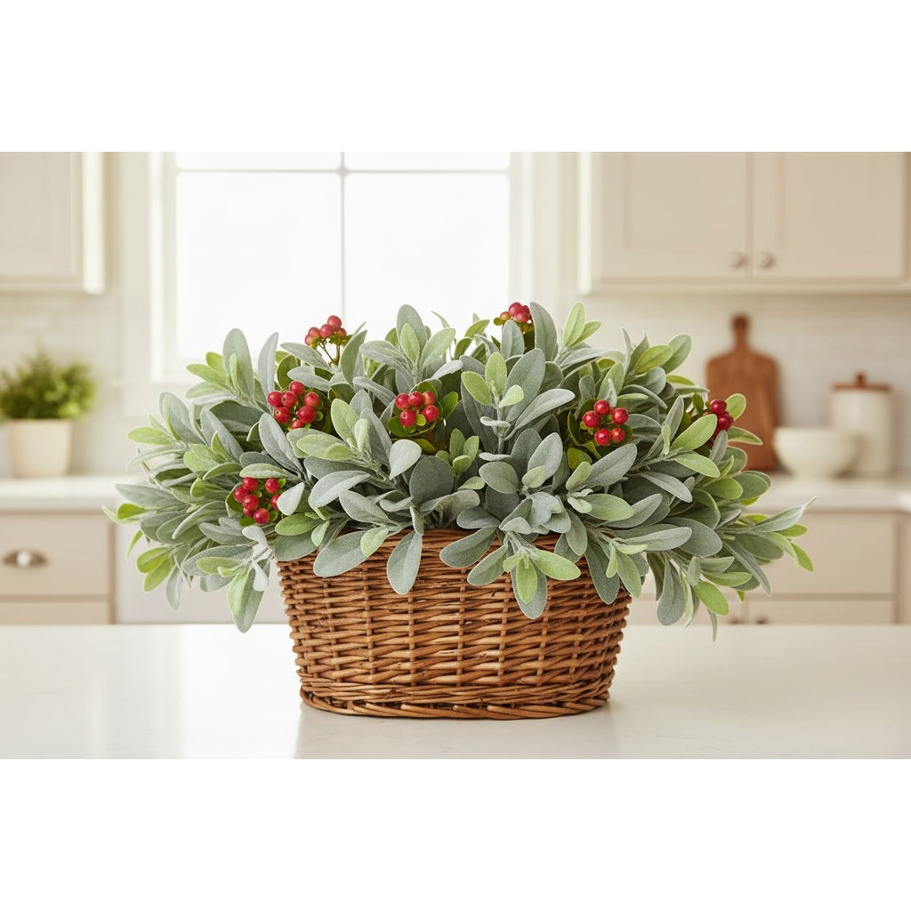 Sage Green Lambs Ear Stems Set of 5, Soft Touch Faux Greenery Picks for Wreaths Centerpieces, Cottage Farmhouse Decor