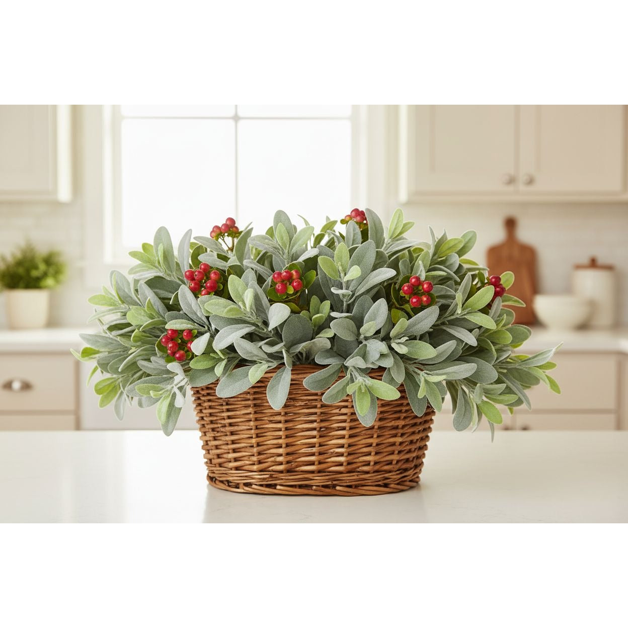 Sage Green Lambs Ear Stems Set of 5, Soft Touch Faux Greenery Picks for Wreaths Centerpieces, Cottage Farmhouse Decor