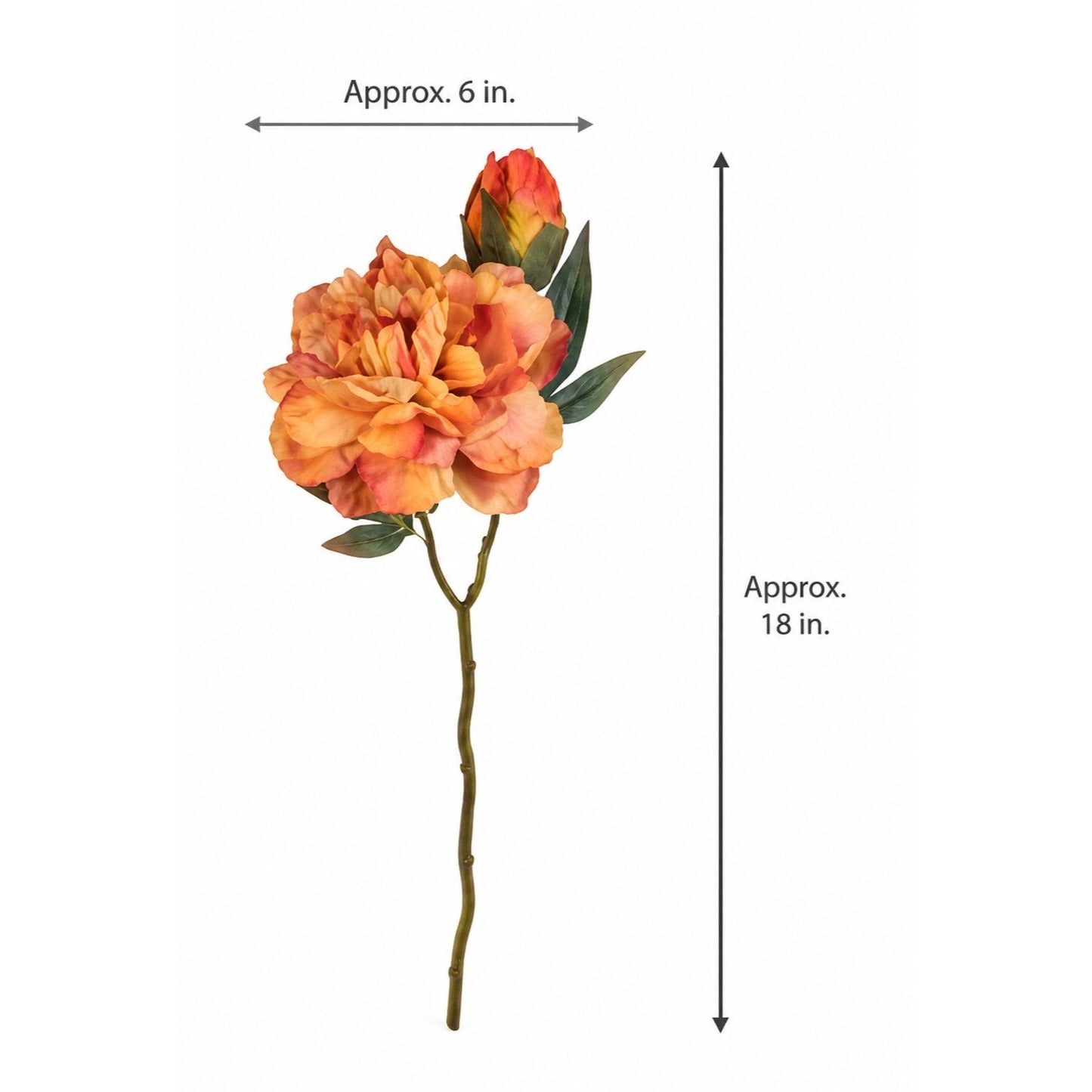 Peach Coral Faux Peony Stem 18 Inch Artificial Silk Flower 6 Inch Bloom Closed Bud Fall Floral Decor