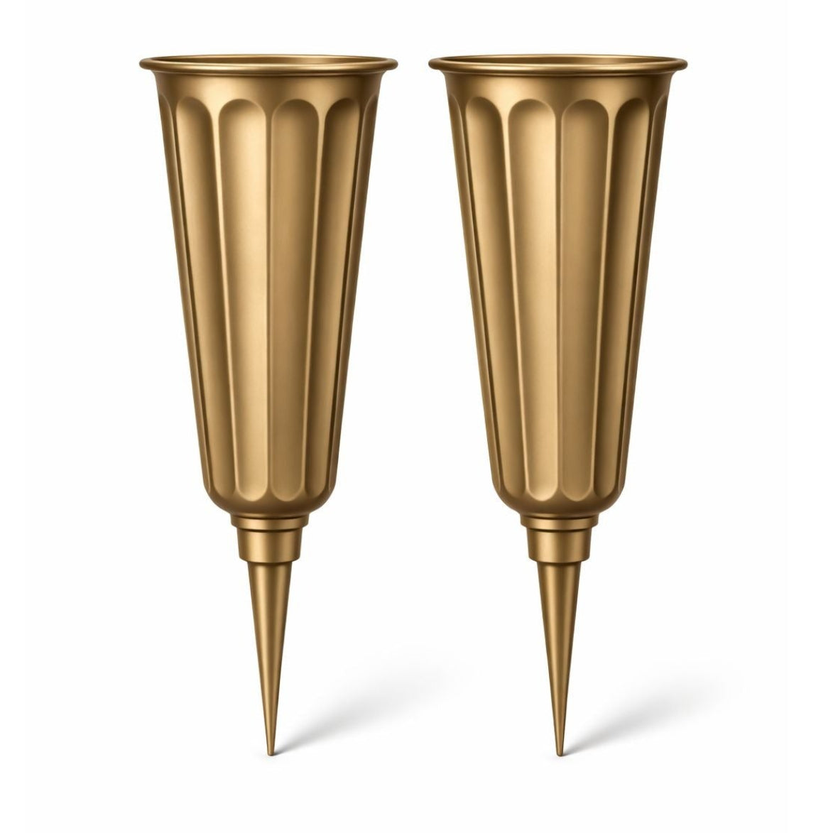 Gold Cemetery Vase with Spike Memorial Grave Flower Holder Set of 2
