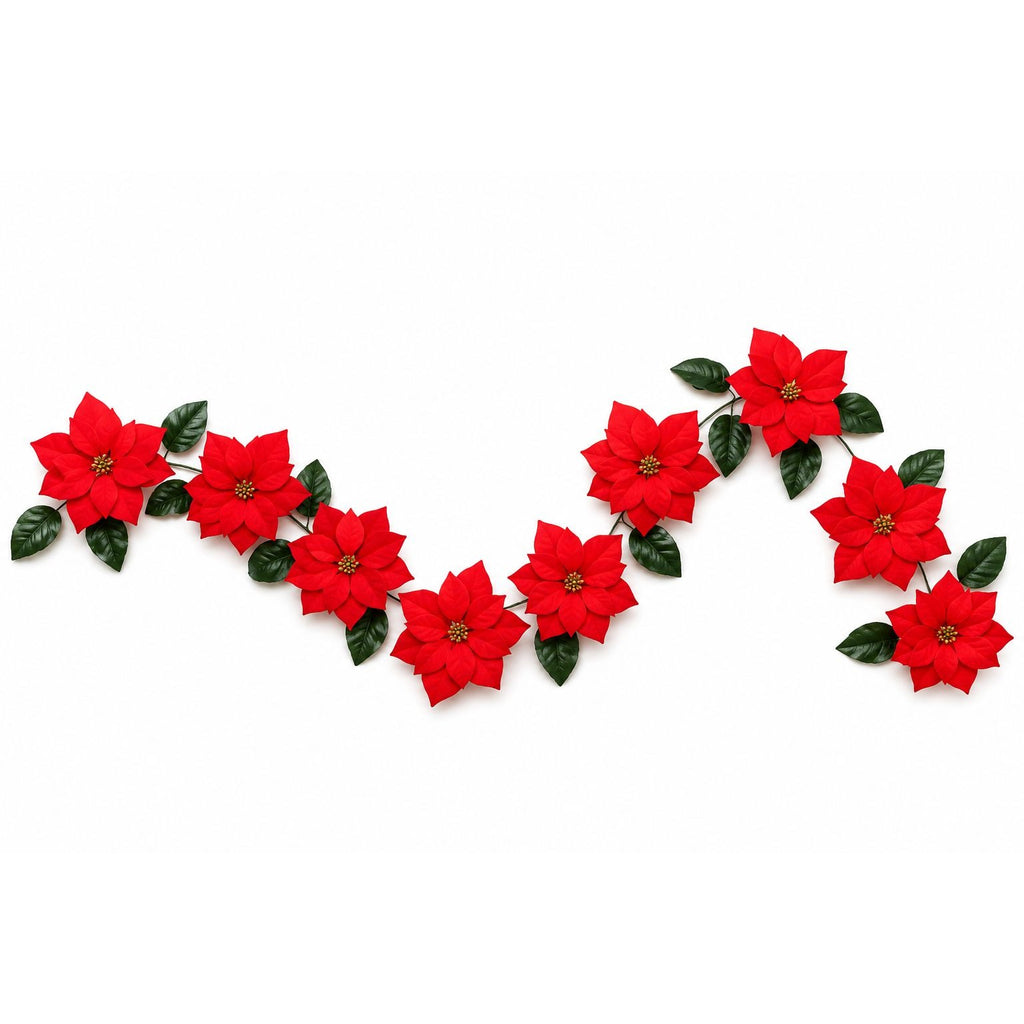Red Velvet Poinsettia Garland Christmas Garland Holiday Mantel Decor Faux Poinsettia Floral Garland