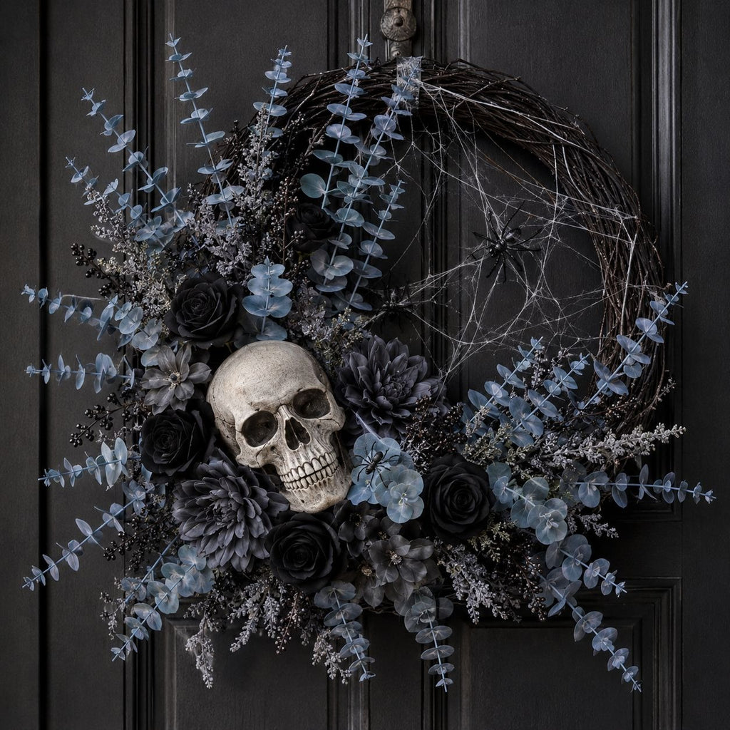 Gray Blue Faux Eucalyptus Stems 20pc, 15 Inch Wired Artificial Greenery for Wreaths, Weddings and Vase Decor