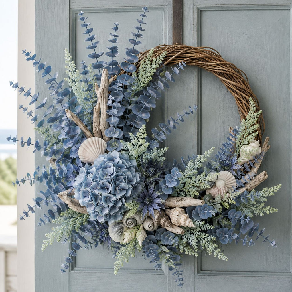 Gray Blue Faux Eucalyptus Stems 20pc, 15 Inch Wired Artificial Greenery for Wreaths, Weddings and Vase Decor