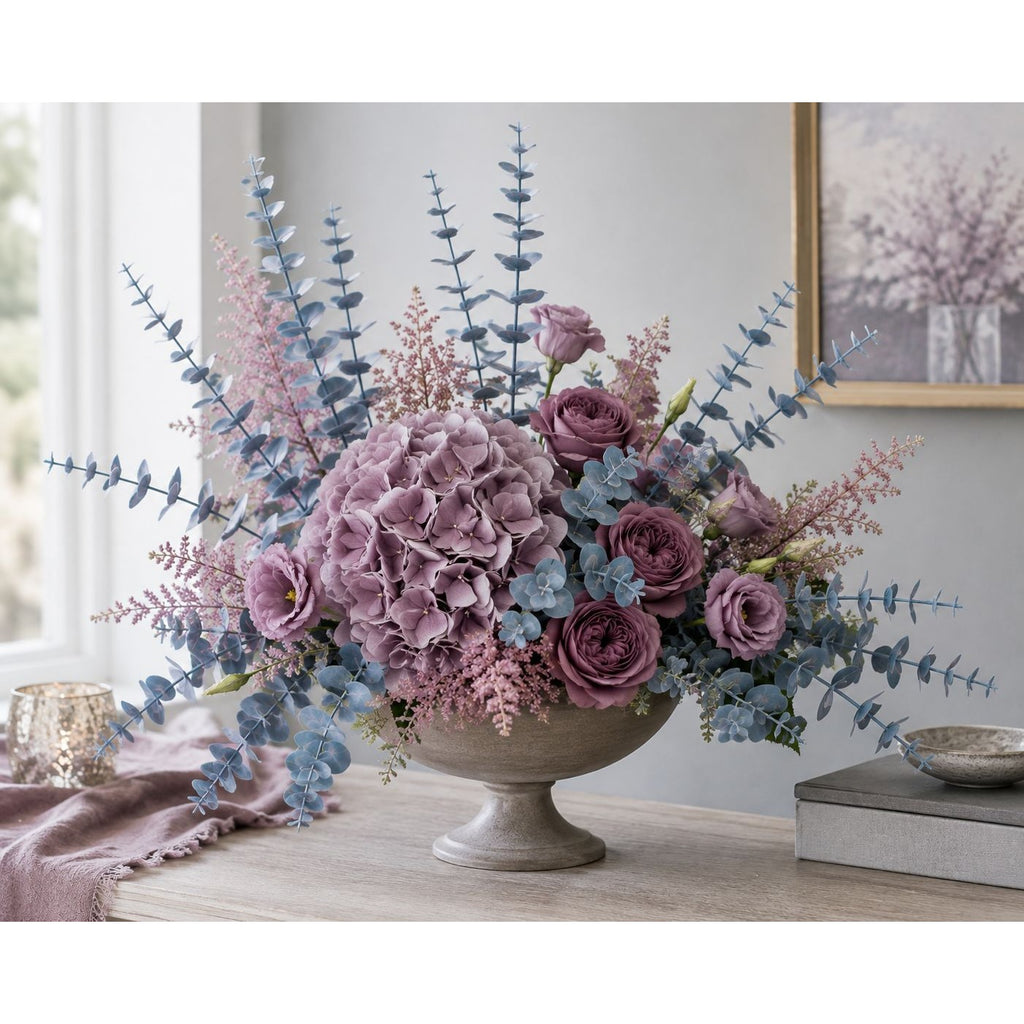 Gray Blue Faux Eucalyptus Stems 20pc, 15 Inch Wired Artificial Greenery for Wreaths, Weddings and Vase Decor