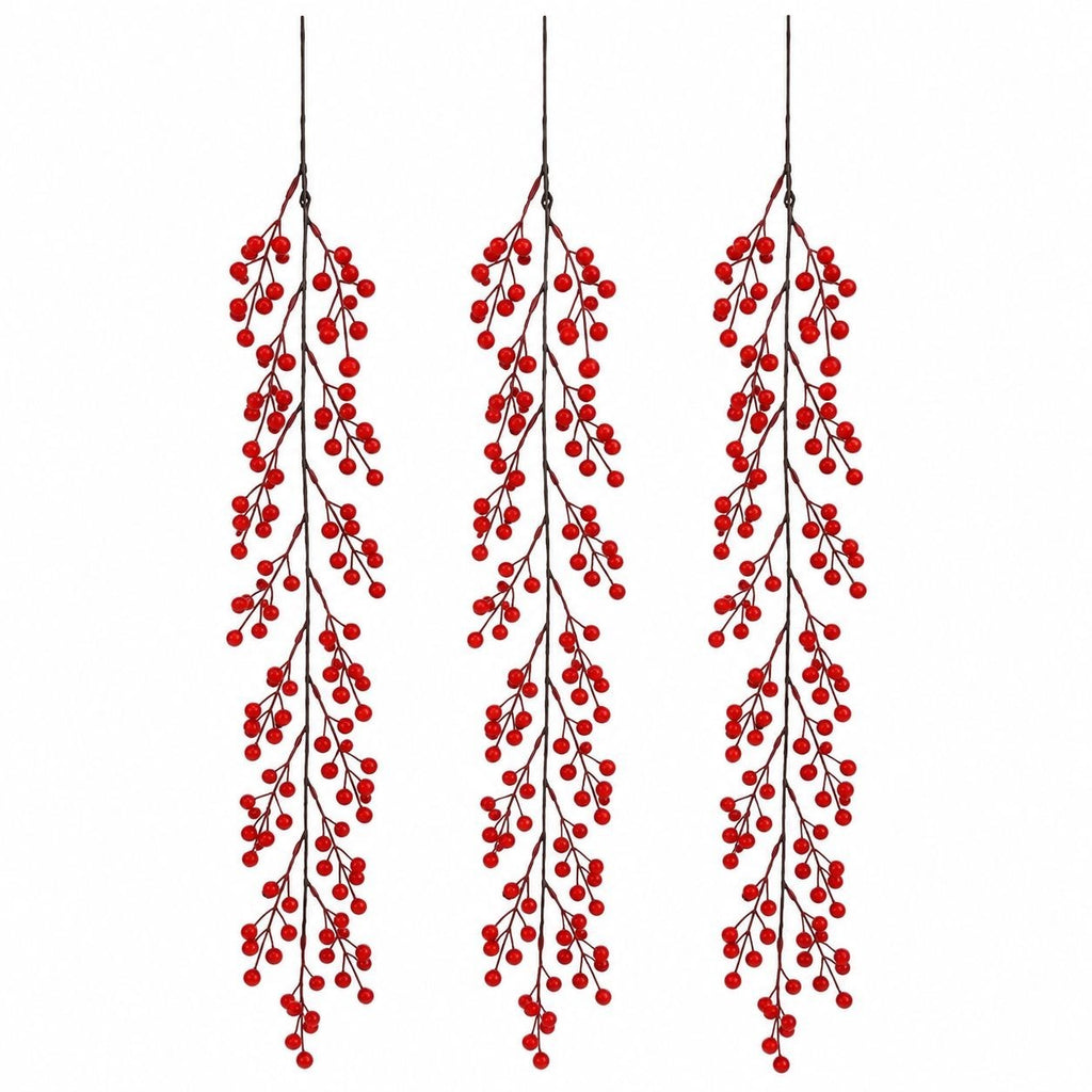 3 Artificial Red Berry Hanging Stems, 29-Inch Christmas Sprays