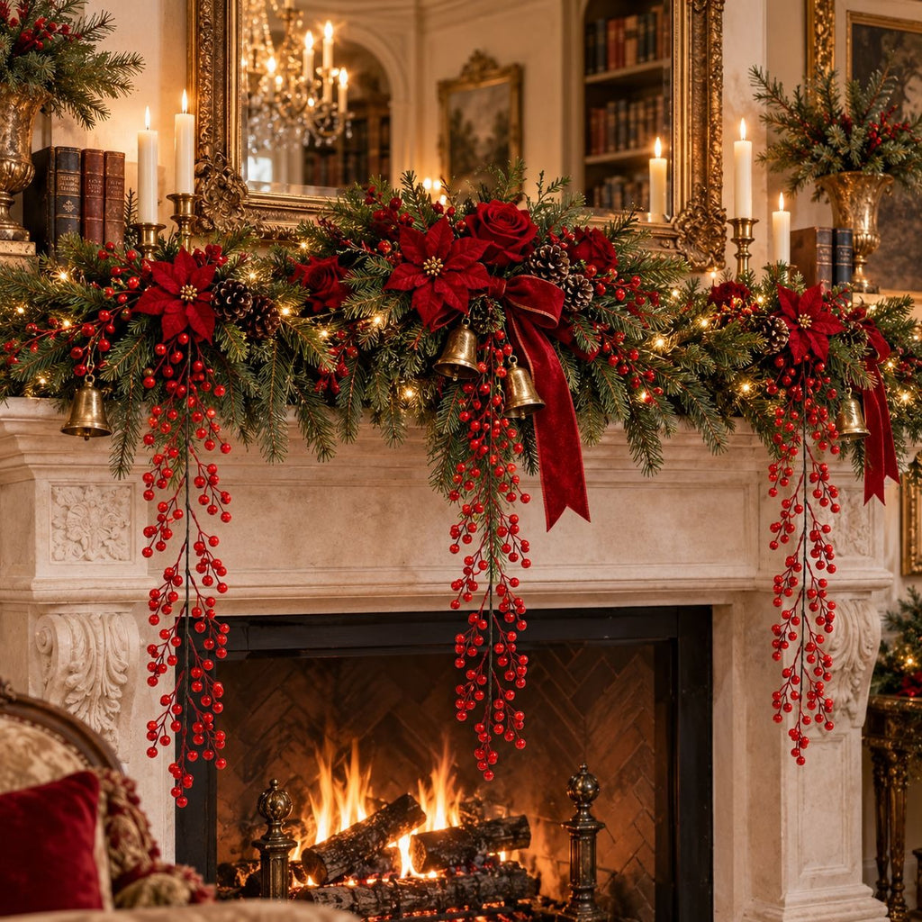 3 Artificial Red Berry Hanging Stems, 29-Inch Christmas Sprays