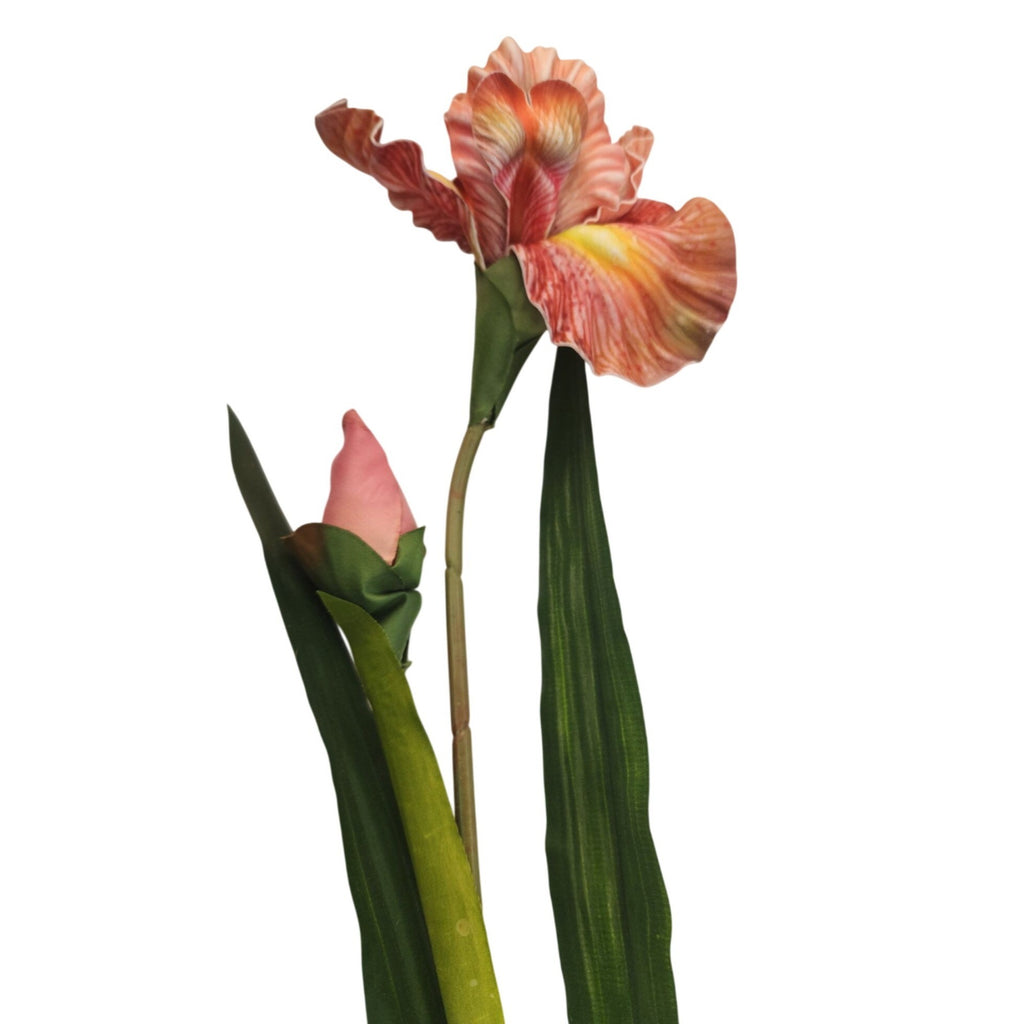 Luxury Artificial Iris Flower 33 Inch Tall Hand Painted Look Terracotta Pink Faux Floral Stem