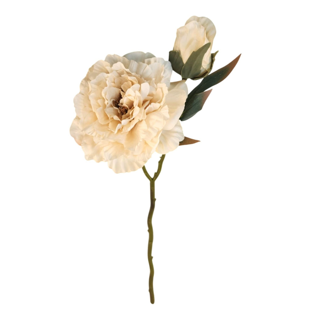 Cream Ivory Faux Peony Stem 18 Inch Wedding Artificial Silk Flower Neutral Decor