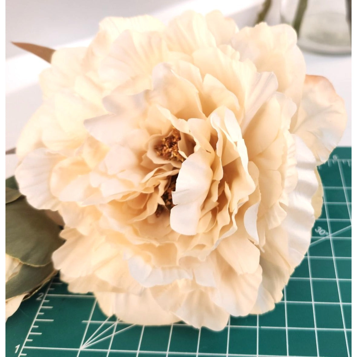 Cream Ivory Faux Peony Stem 18 Inch Wedding Artificial Silk Flower Neutral Decor