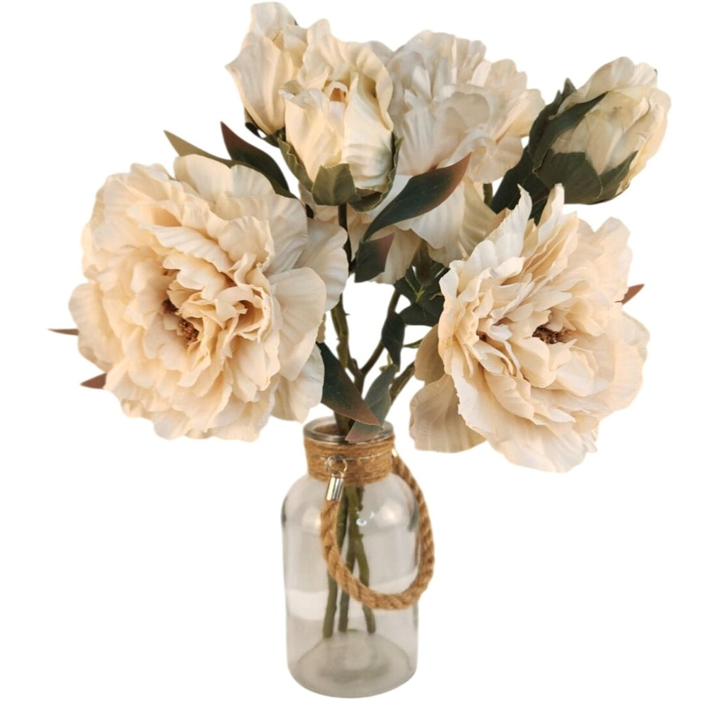 Cream Ivory Faux Peony Stem 18 Inch Wedding Artificial Silk Flower Neutral Decor