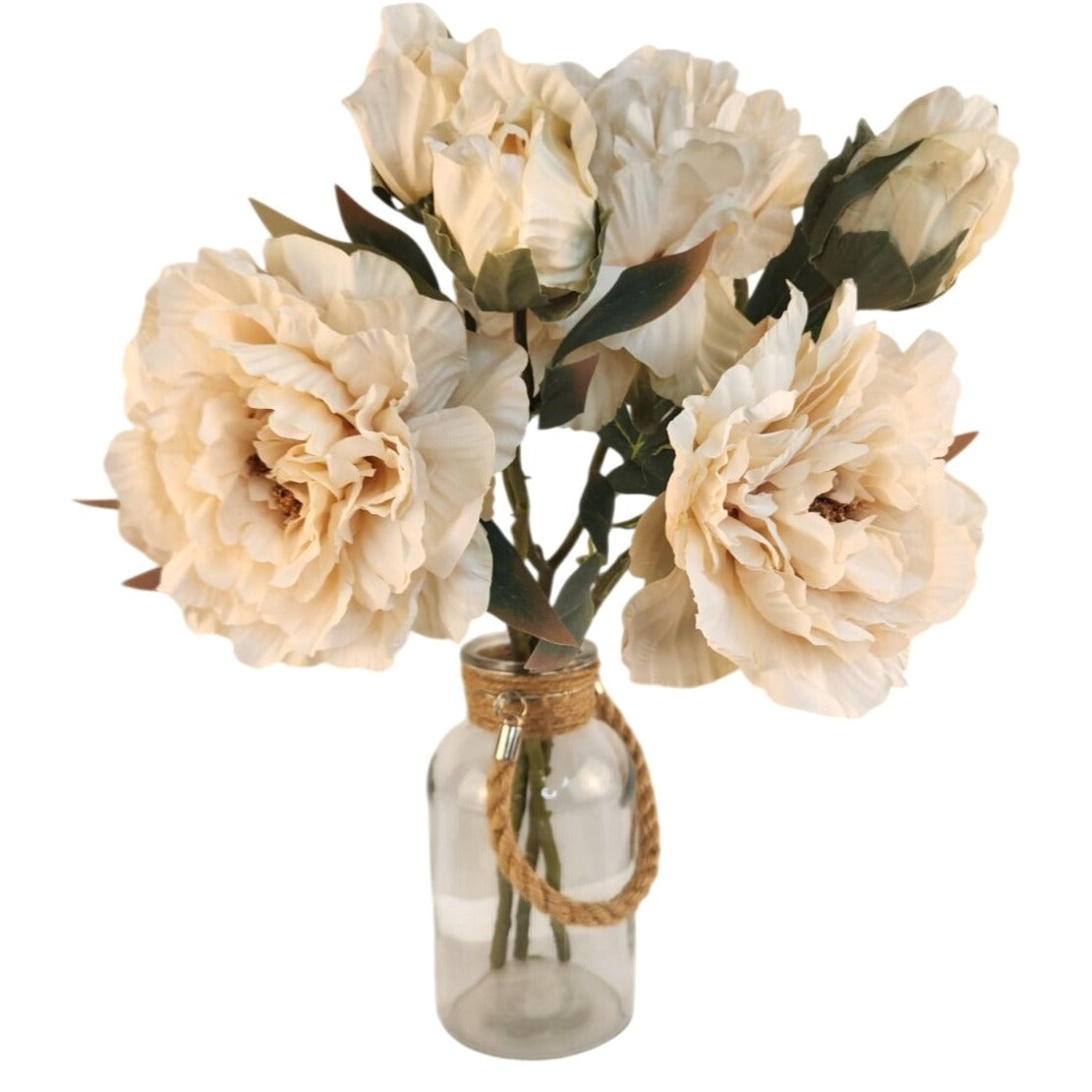 Cream Ivory Faux Peony Stem 18 Inch Wedding Artificial Silk Flower Neutral Decor