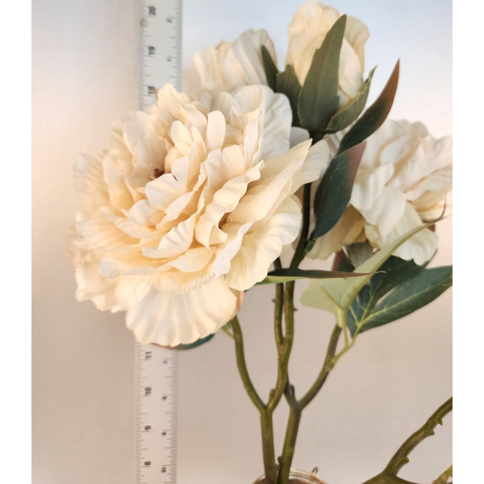 Cream Ivory Faux Peony Stem 18 Inch Wedding Artificial Silk Flower Neutral Decor