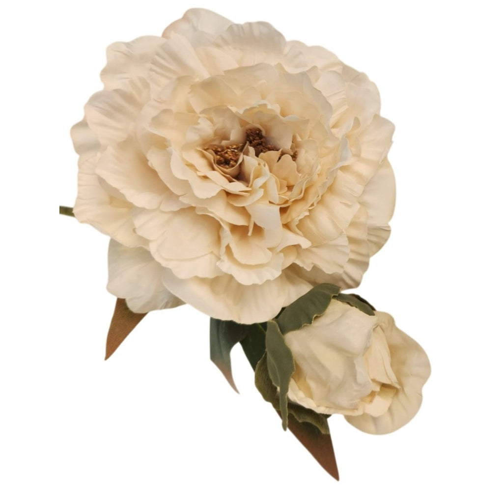 Cream Ivory Faux Peony Stem 18 Inch Wedding Artificial Silk Flower Neutral Decor