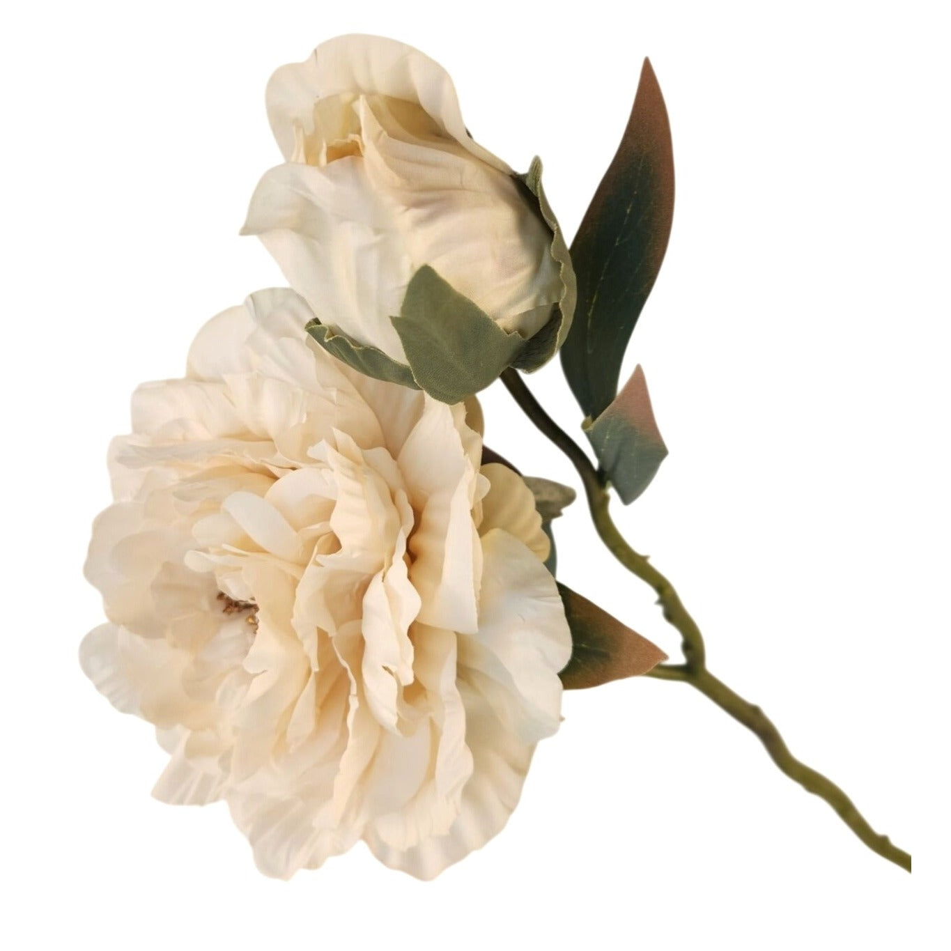 Cream Ivory Faux Peony Stem 18 Inch Wedding Artificial Silk Flower Neutral Decor