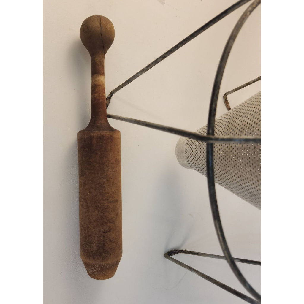 Vintage Kitchen Craft Cone Strainer with Stand and Wooden Pestle, Made in USA, 3 Piece Set