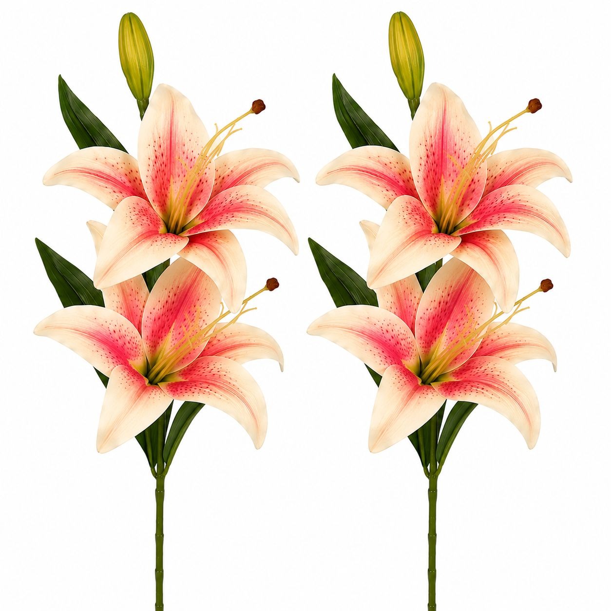 Real Touch Pink Stargazer Lily Stems Set of 2, Artificial Lily Flowers, Faux Wedding Flowers, Cream Pink Lily Spray, French Country Decor