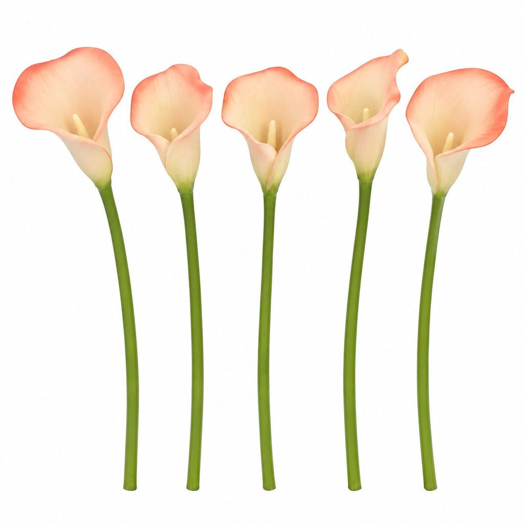 Blush Coral Artificial Calla Lily Stems, Set of 5, 15 Inch, Wired