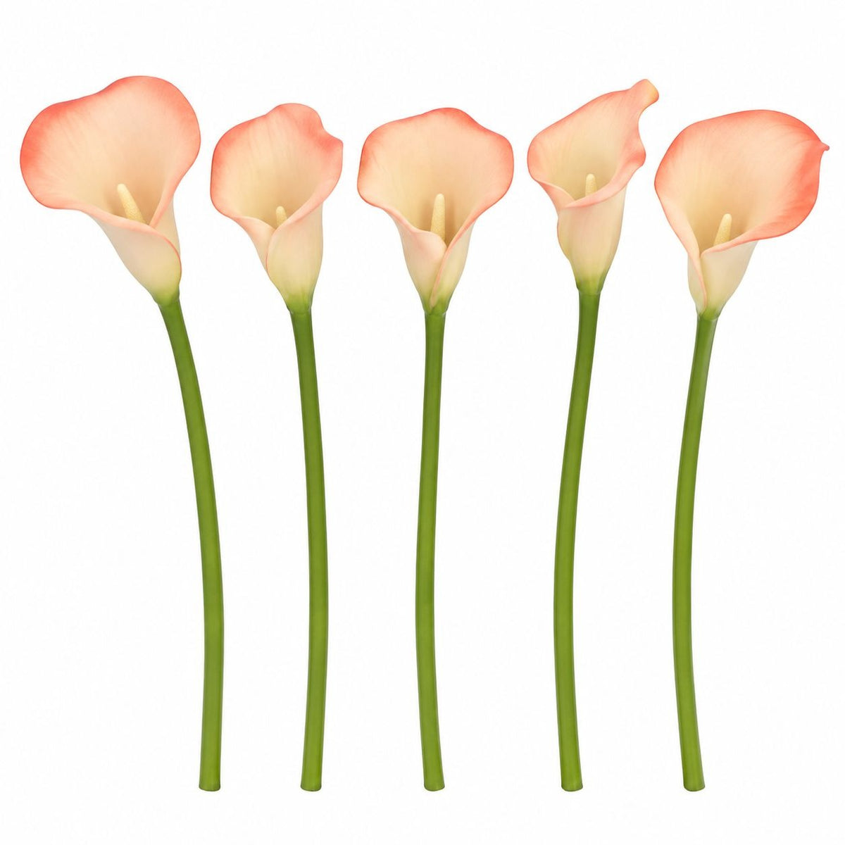 Blush Coral Artificial Calla Lily Stems, Set of 5, 15 Inch, Wired