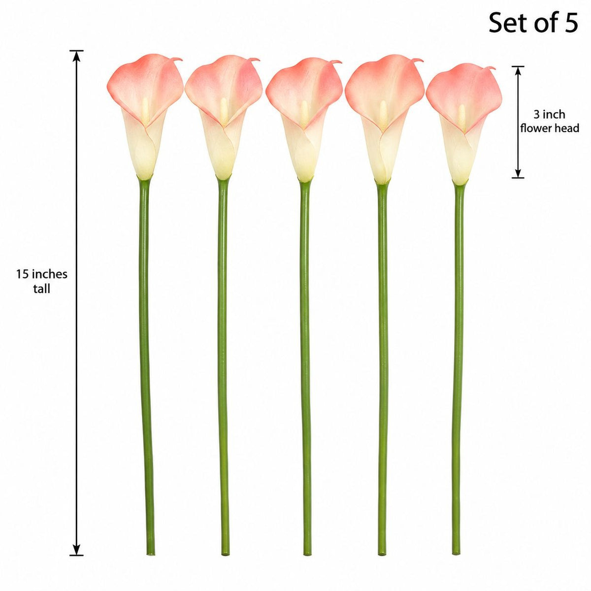 Blush Coral Artificial Calla Lily Stems, Set of 5, 15 Inch, Wired