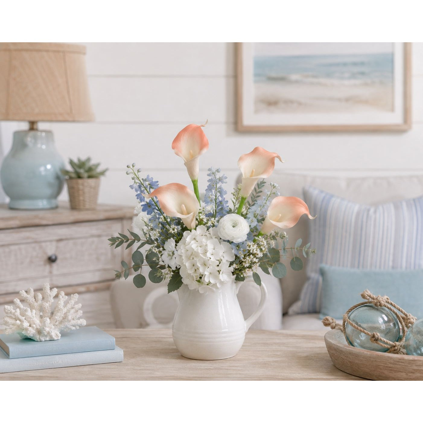 Blush Coral Artificial Calla Lily Stems, Set of 5, 15 Inch, Wired