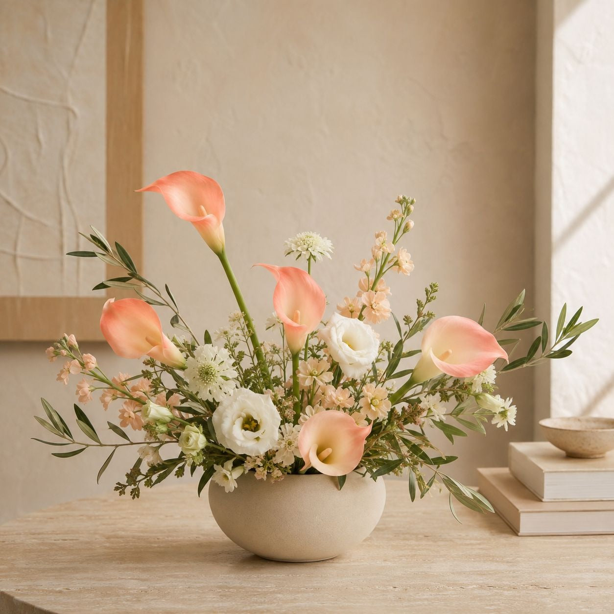 Blush Coral Artificial Calla Lily Stems, Set of 5, 15 Inch, Wired