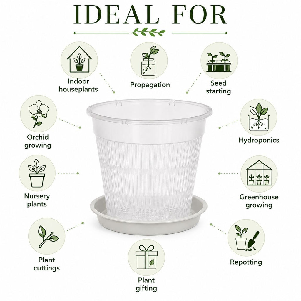 5.5 Inch Clear Orchid Pot with Saucer Slotted Planter Transparent Indoor Houseplant Repotting Pot