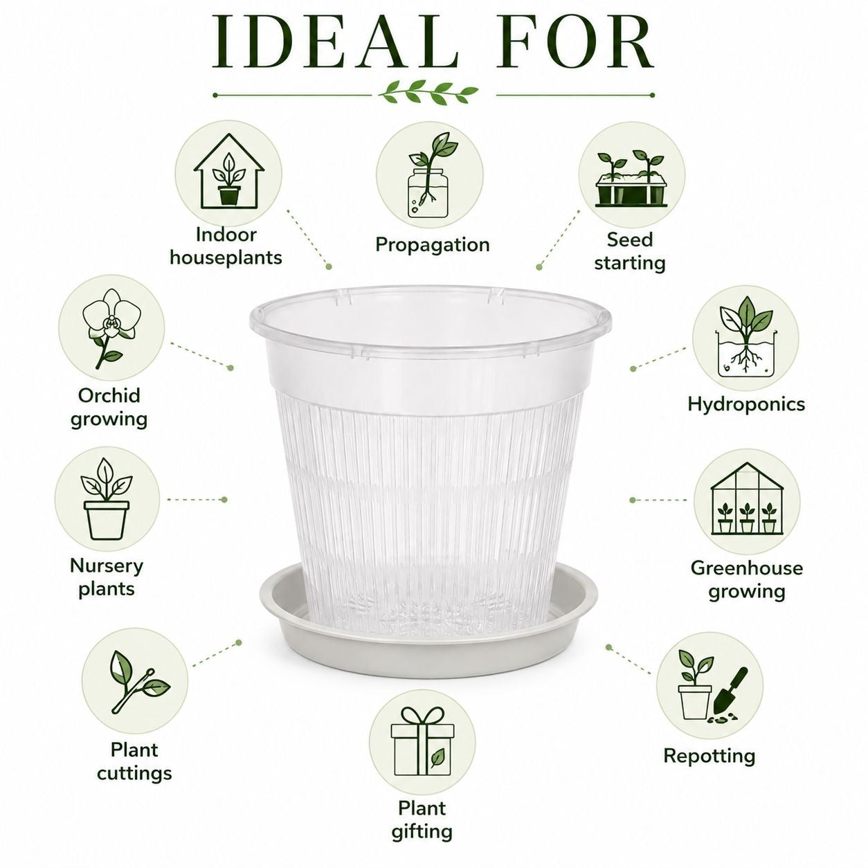 5.5 Inch Clear Orchid Pot with Saucer Slotted Planter Transparent Indoor Houseplant Repotting Pot