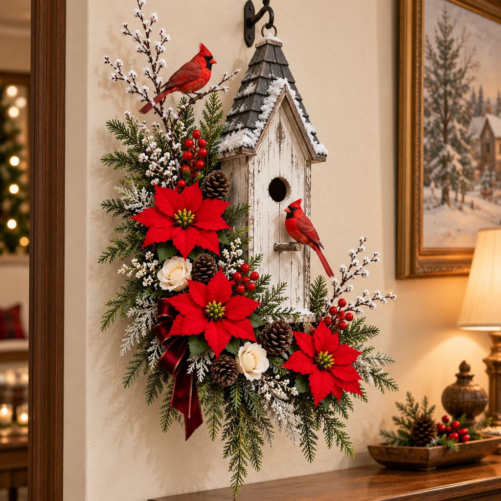Artificial Red Poinsettia Set, 21 Christmas Pieces, Berries & Pinecones