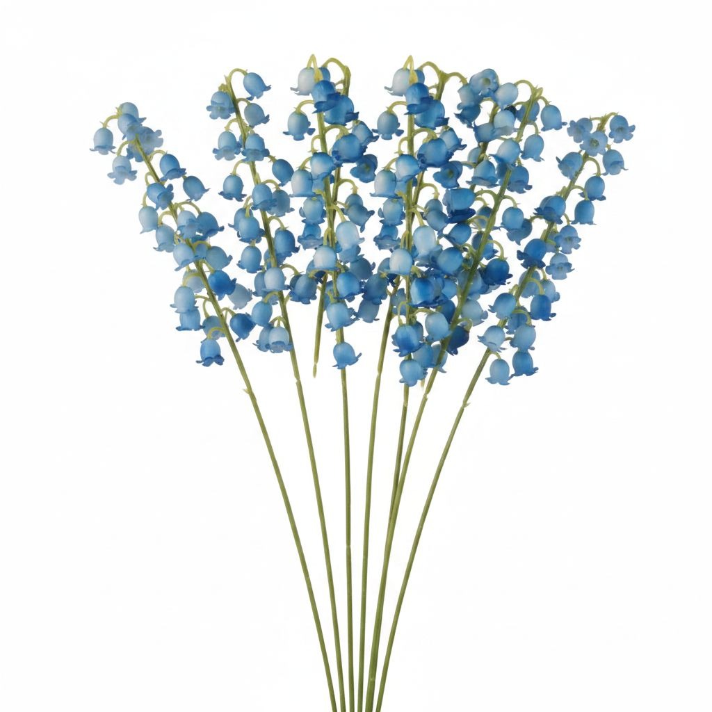 Blue Lily of the Valley Artificial Flowers Set of 7 | 11 Inch May Bell Stems for Bouquets Wreaths Weddings