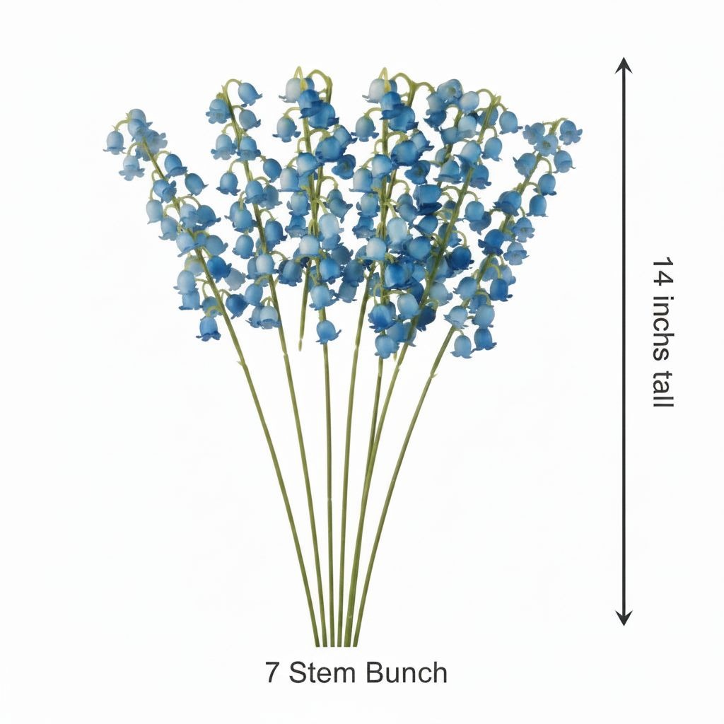 Blue Lily of the Valley Artificial Flowers Set of 7 | 11 Inch May Bell Stems for Bouquets Wreaths Weddings