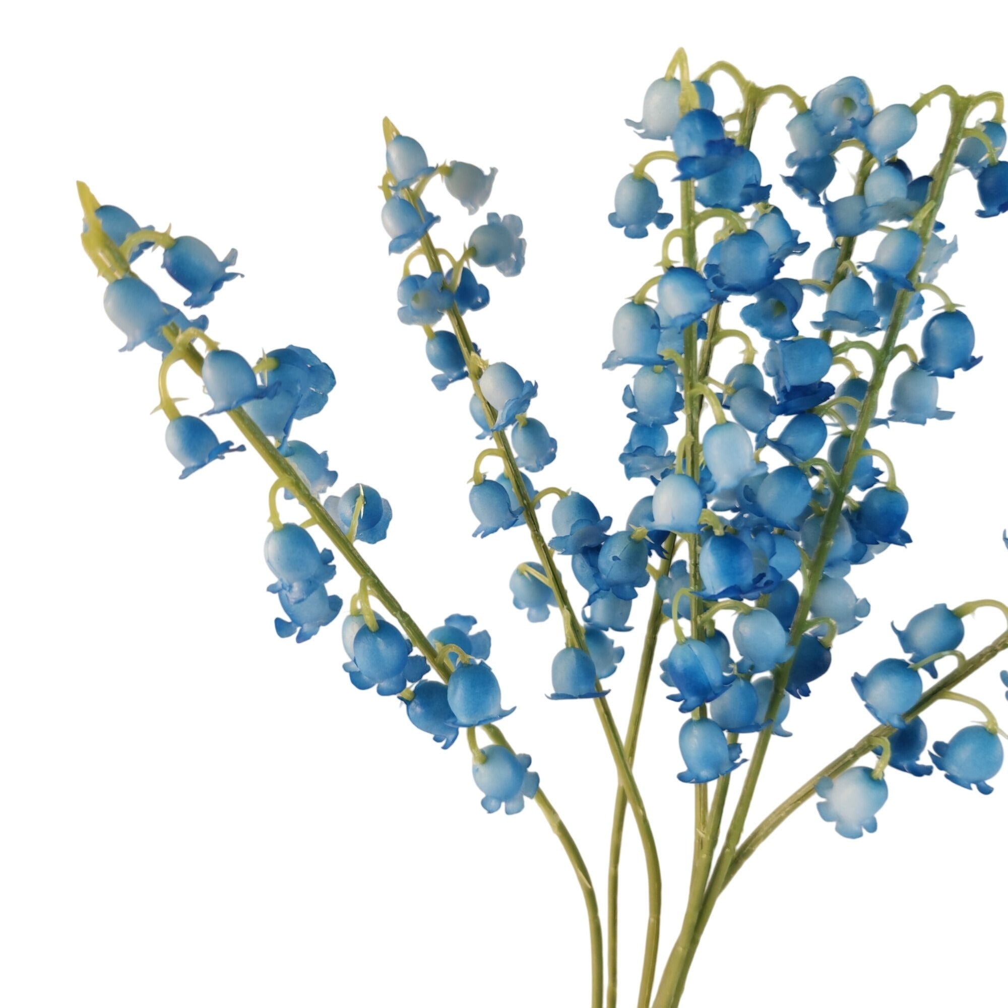 Blue Lily of the Valley Artificial Flowers Set of 7 | 11 Inch May Bell Stems for Bouquets Wreaths Weddings