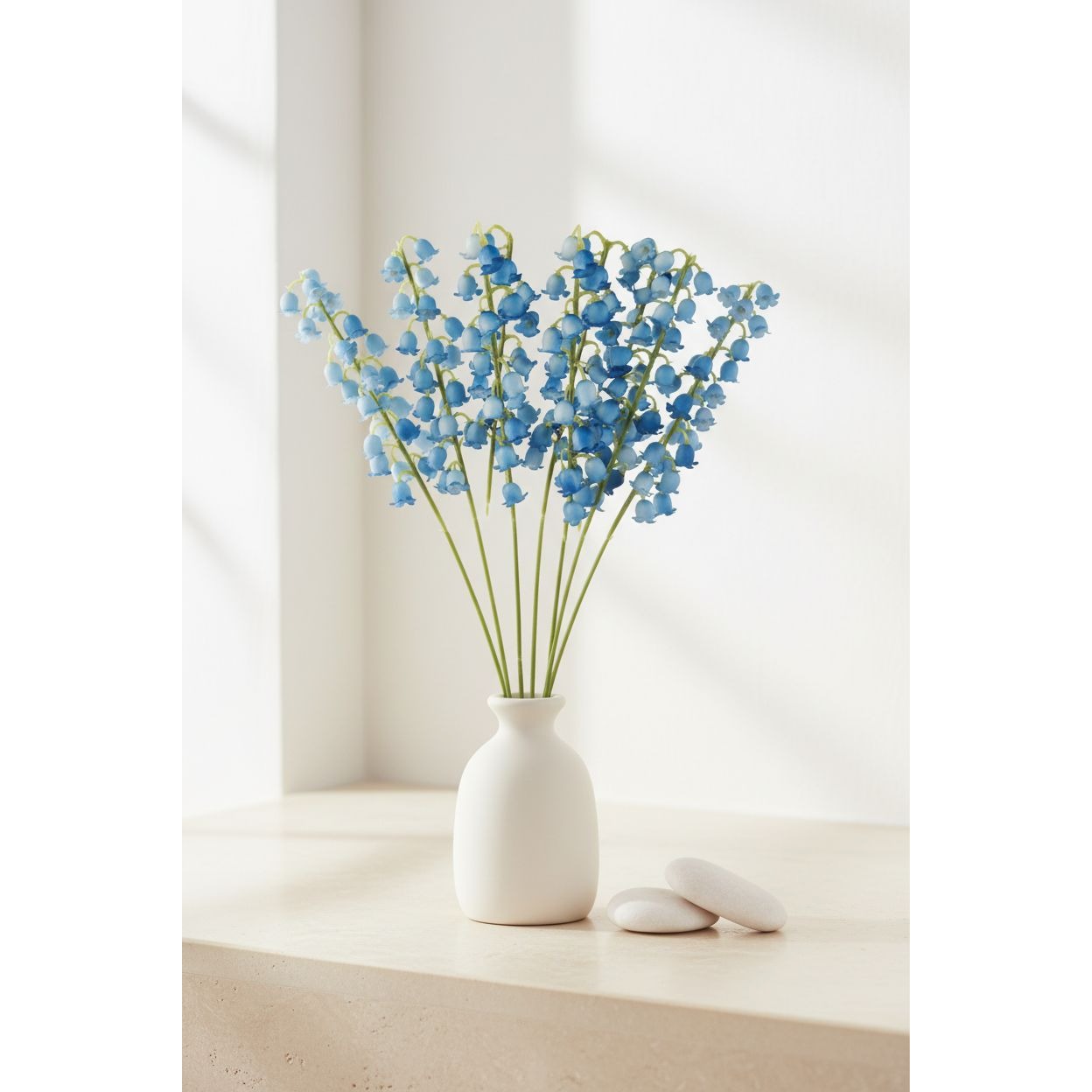 Blue Lily of the Valley Artificial Flowers Set of 7 | 11 Inch May Bell Stems for Bouquets Wreaths Weddings