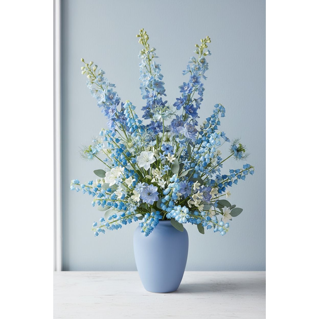 Blue Lily of the Valley Artificial Flowers Set of 7 | 11 Inch May Bell Stems for Bouquets Wreaths Weddings